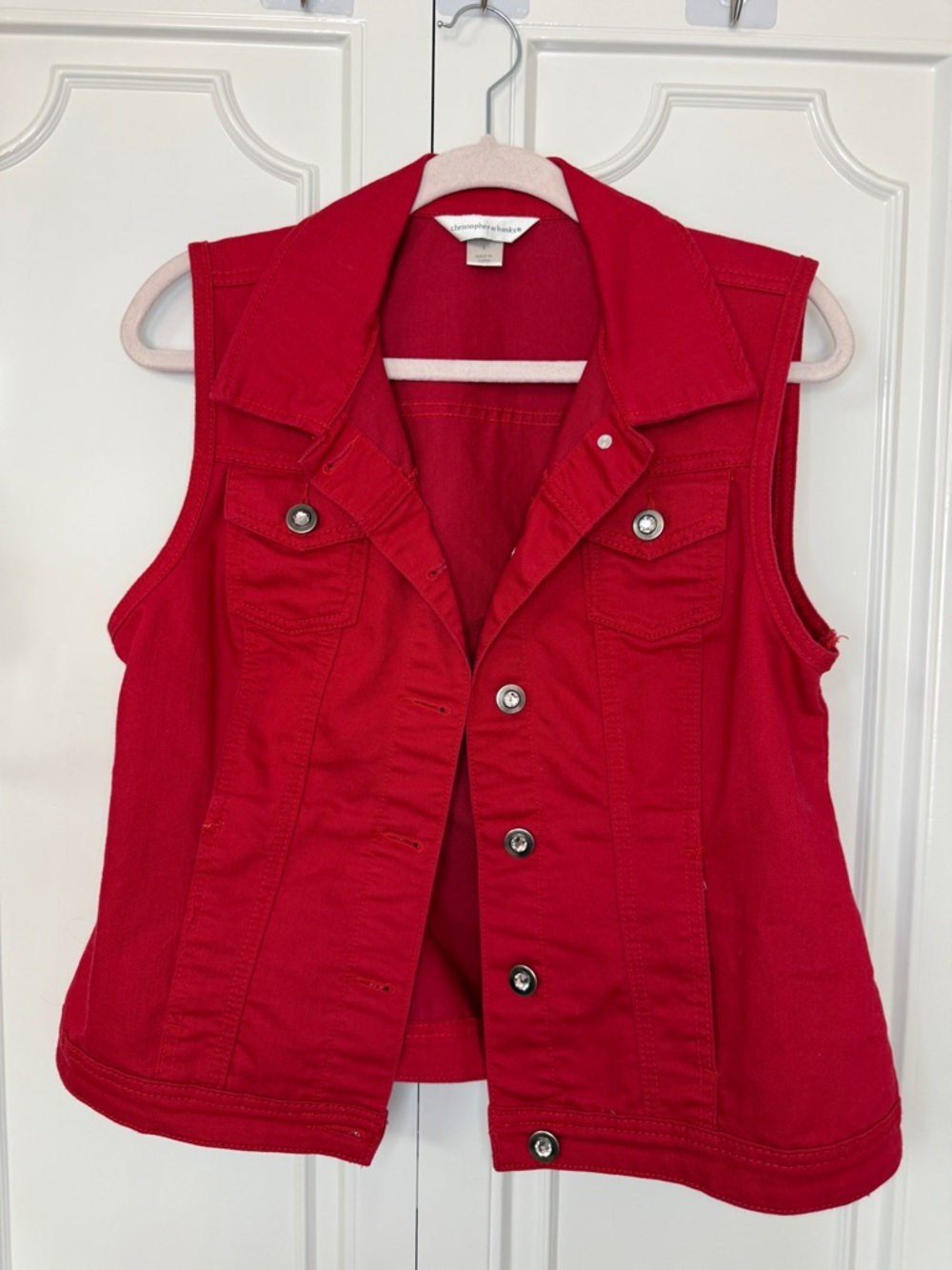 Christopher Banks Red Sleeveless Denim Jacket -  Women